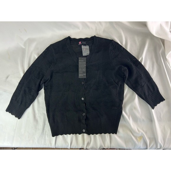 KANCY KOLE Womens LongSleeve Sweater Lightweight  Cable Knit Button Black M - Picture 1 of 7